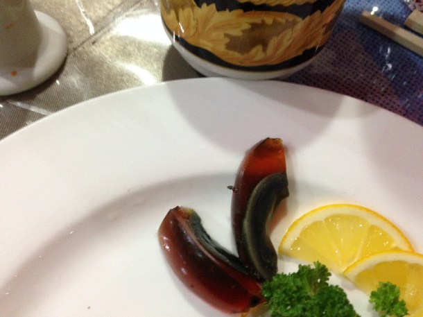 Everyone was egging me on to eat it.  Yolks on them.