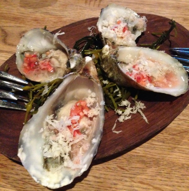 Woodpoint fired oysters