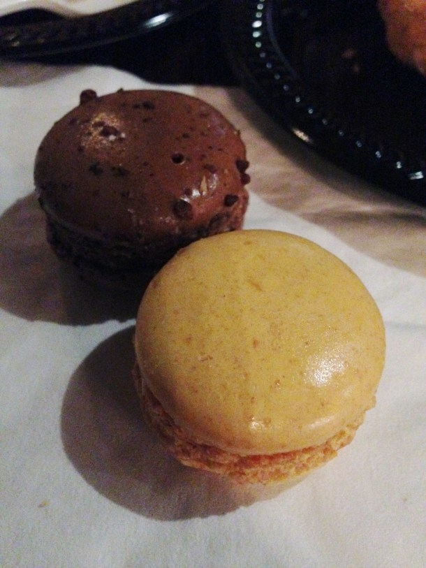 Chocolate and passion fruit macarons.